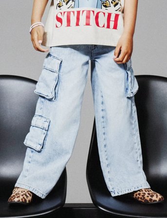 name it Nkfbella Wide Cargo Jeans 8772-Be Noos - Blue - 164