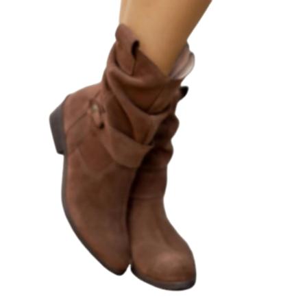 Kvinnors höst och vinter sida blixtlås Låga stövlar Elegant mocka rund tå Casual låga klackar BROWN1 39