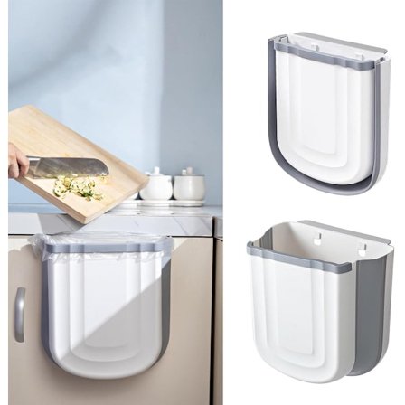 Hopfällbar Hängande Soptunna - Liten 9-liters Bänkskiva & Skåp Soptunna - Väggmonterad Plast Soptunna för Kök, Badrum, Sovrum