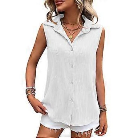 Ermer Ensfarget Revers V-hals Ermeløs Tank Top Sommer Knapper Ned Skjorter Kontordame Skjorter Casual Løse Bluser Gave L Hvit(L Hvit)