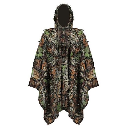3D Løv Ghillie Poncho Vanntett Kamuflasje Regnponcho for Voksne Barn Utendørs Camping Fotturer