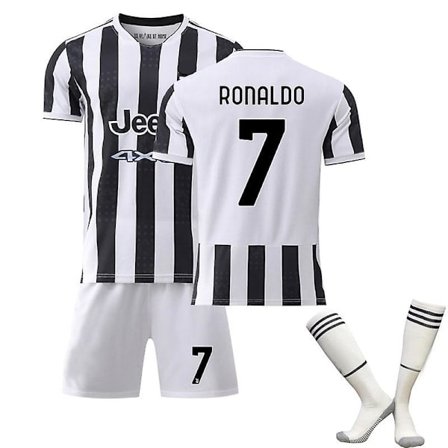 [QD] Fodboldtrøjer til børn Fodboldtrøje Træningstrøje kostume 21/22 - Christiano Ronaldo Sort og Hvid Sort og Hvid (S (165-170cm), Sort og Hvid)