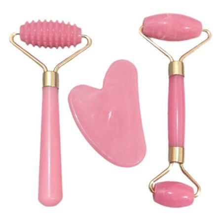 3-Pack Rose Rose Roller og Gua Sha ansigtsroller