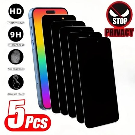 5-pack Anti-spion Härdat Glas Film för iPhone 17 16 15 Pro Max 15 14 Plus Skärmskydd för iPhone 14 13 12 11 Pro XR XS Max