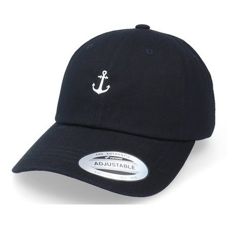 Iconic - Tiny Anchor Black Dad Cap Unconstructed Black Cap - @ Hatstore