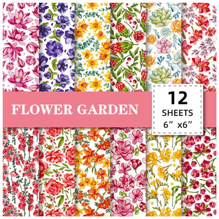 Kartonkpapir 6"x6", 48 ark Scrapbogspapirblok Enkeltsidet Blomsterplantemønster Papirpakker, 12 Designs