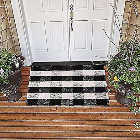 Svartvit rutig matta 100 % bomull