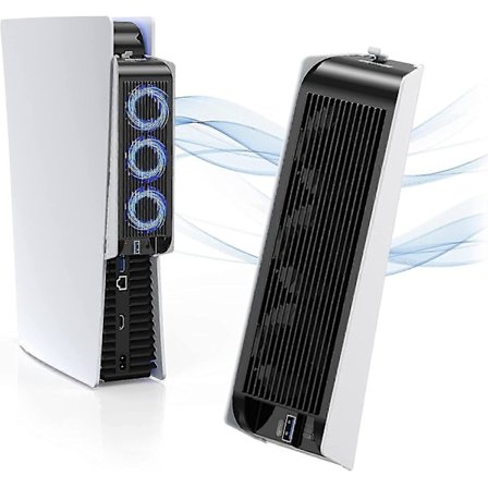 PS5 Kylfläkt med LED-belysning, Tyst fläkt med 3 fläktar och USB-port för styrenhet Kompatibel med PS5 Digital/skiva Edition