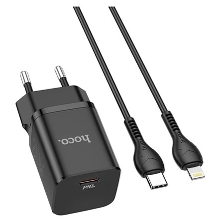 N19 Rigorös PD25W-laddare (Type-C till Lightning) (EU) - Svart