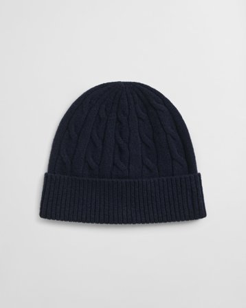 GANT Damen Zopfstrick Woll Beanie (ONE SIZE) Marineblau
