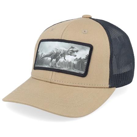 Kiddo Cap - Kids T-rex Dino Caramel/Black Trucker Trucker Beige Cap - @ Hatstore