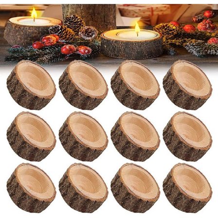 12 st trä ljushållare för värmeljus Votive Tealight Holder Personliga ljusstativ Trä ljushållare Set för bröllopsdekorationer