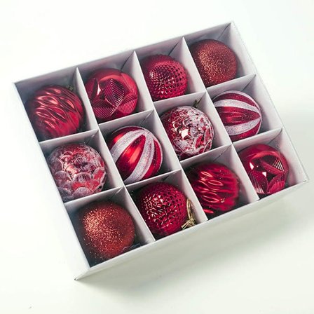 12 stk. juletræskugler dekorationer røde juletræsdekorationer