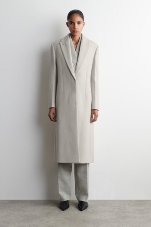 COS Women's Abrigo Largo Estructurado De Sarga De Lana in Beige