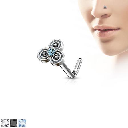 1 st. L-formad Näspiercing i 316L Kirurgiskt stål med CZ 3 Aquamarine