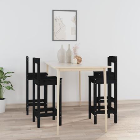 Barstolar 4 St Svart Massiv Furu Svart