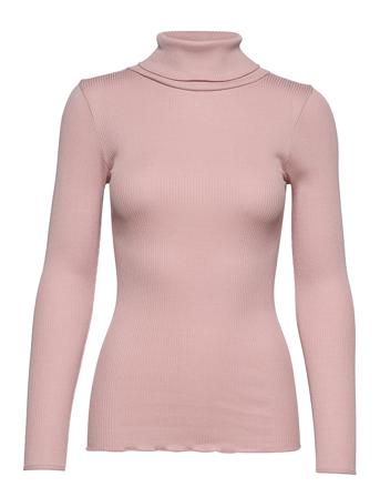 Silk T-Shirt W/ Roller Neck Høyhalset Pologenser Rosa Rosemunde*Betinget Tilbud