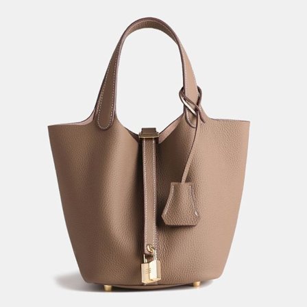 Stor Romslig Ekte Lær Elefantgrå Bøtteveske Ku-Lær Lychee Mønster Pendlerhåndveske-XF12-