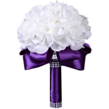 Hääkimput Morsiamelle Valkoinen, Hääkimppu Morsiusneito, Morsiusneito Pitää Kukkia Hääkoristeluun (Violetti+Valkoinen)
