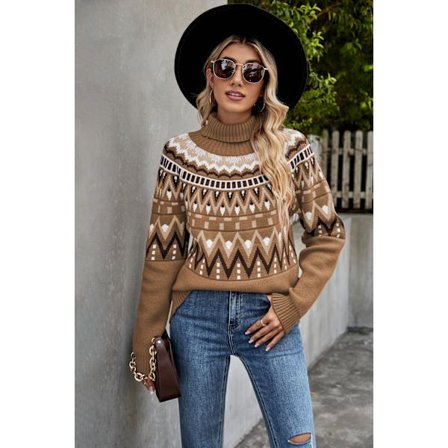 2023 vinter ny Amazon gränsöverskridande damkläder retro randig stickning kontrasttröja polokrage lös tröja