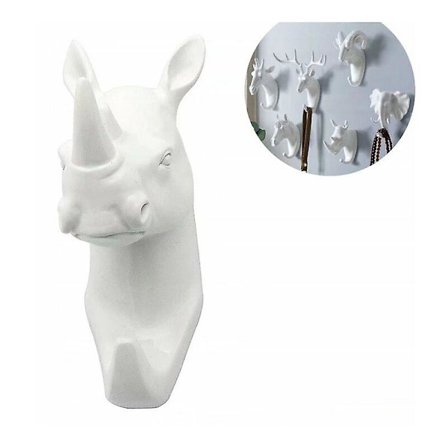 Mordely Animal Shaped Wall Hook White Rhinoceros Key Animal Hook Adelala Resin Material