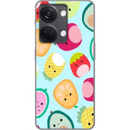 Kompatibel Mobilcover til OnePlus Nord 3 Mønster af kawaii frugter som jordbær citron ananas og avocado på lyseblå baggrund