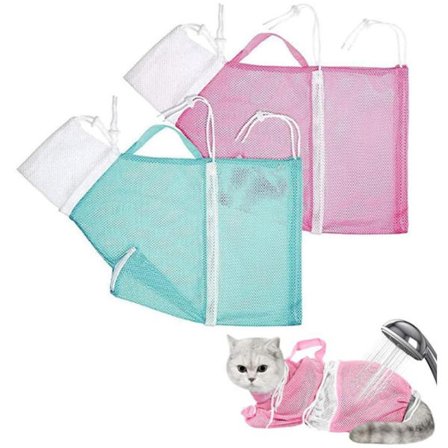 Plejetaske Kat - 2 stk - Bade taske til katte - Vaske taske til katte - Justerbar katte bade taske - Anti-bid bade, Klip negle, Børst dine tænder - 