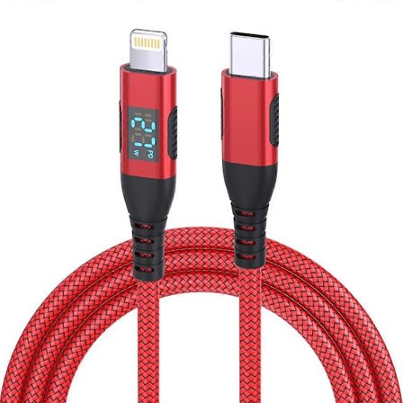 2m USB C till Lightning-kabel Digital Display PD 27W Snabbladdning Nylonflätad Sladd