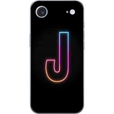 Yhteensopiva Puhelinkuori Apple Apple iPhone 17 Air Minimaalinen neonkirjain J värien vaihtuessa valossa mustaa taustaa vasten