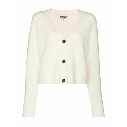 Ganni Soft Wool Knit Cardigan Hvid, Dame Cardigans