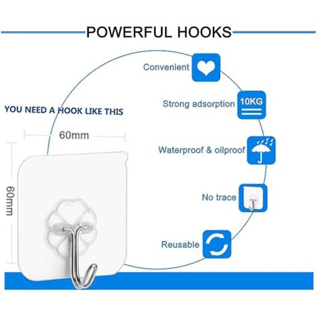20 st självhäftande krokar kök och badrum väggkrokar, icke-märkande transparent stark viskos, stark björn