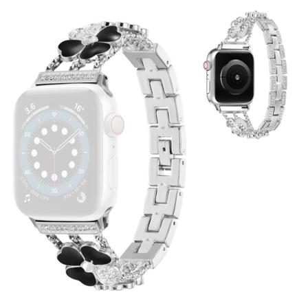 Apple Watch 42mm - 44mm strassikivinen neljän lehden koristekellon ranneke - Hopea / Musta Silver grey