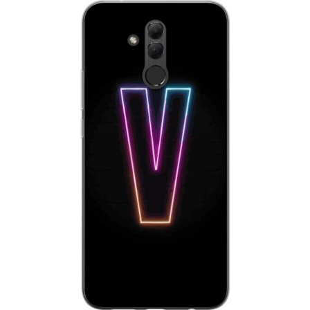 Kompatibel Mobilcover til Huawei Huawei Mate 20 lite Neonbogstav V i farvegradueret lys mod sort baggrund, minimalistisk design med tydelig glød og m