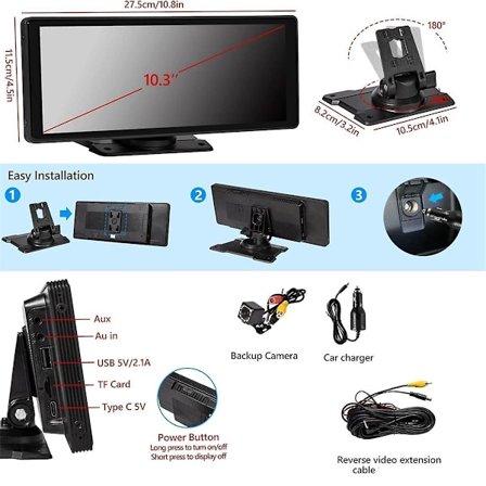 10,26 tommer trådløs Carplay & Android Auto stereo med AHD bakkamera, bærbar bilradio Bluetooth Mirror Link-Perfet(FQ)