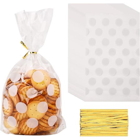 Silver - Set med 50 roséguld och 50 genomskinliga cellofanpresentpåsar för bageri, popcorn, kakor, godis, choklad, jul, bröllop, födelsedagar (Rando