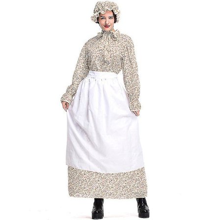 Susi Mummo Cosplay Aikuisten Puku Pitkähihainen Khaki Kukallinen Mekko