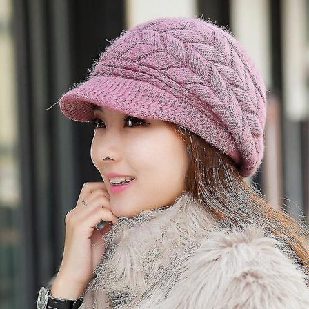 Dame Vinter Varmt Strikhue Uld Sne Ski Huer Med Skygge Sort