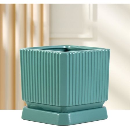 Firkantet keramisk urtepotte med stor kreativ bakke til hjemmebrug, med grønne planter, sommerfugleorkideer, urtepotter og potteplanter