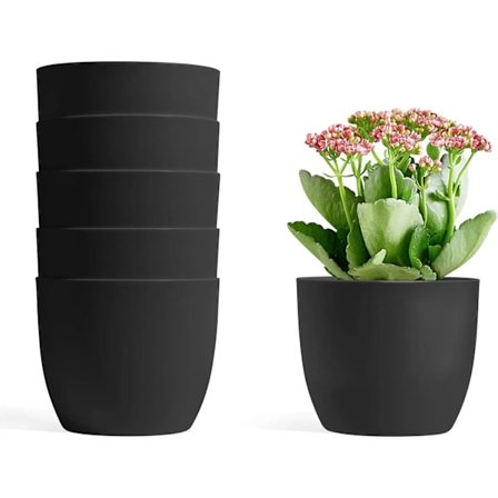 Svart 14x13cm, 6 st självvattnande kruka 12cm svart synlig vattennivå hem dekorativt flöde