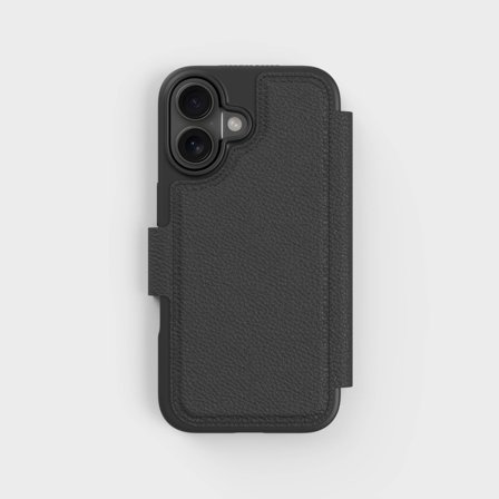 Svart mobilplånbok med magnetlås, helt cirkulär, iPhone 16