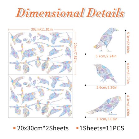 20 antikollisjonsvarselklistremerker for vindu og glassdør, fuglebeskyttelse