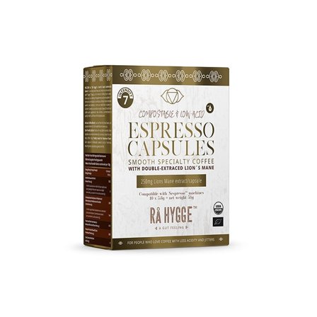 Rå Hygge Lion's Mane lågsyrliga kaffekapslar til Nespresso kompatibla maskiner