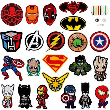 Sæt med 22 stryge-på-mærker til tøj, stryge-på-lapper til børn