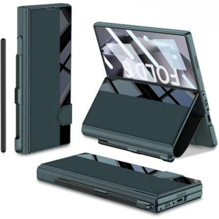 Til Samsung Galaxy Z Fold 6 med S Pen-lomme, Indbygget Skærmbeskytter PU Læder Magnetisk All-Inclusive Flip Cover