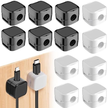12-pak magnetiske kabelholdere, skrivebordsorganisator kabelclips, selvklæbende magnetisk kabelholder kompatibel med skrivebord, natbord, 