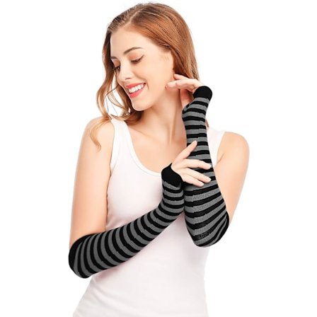 Vinter Arm Handvärmare Stickade Långa Fingerlösa Vantar, SvartGrå