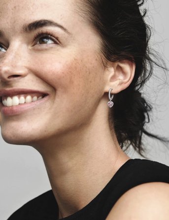 Pandora Heart Sterling Silver Hoop Earrings With Fancy Pink And Clear Cubic Zirconia - Pink - ONE SIZE