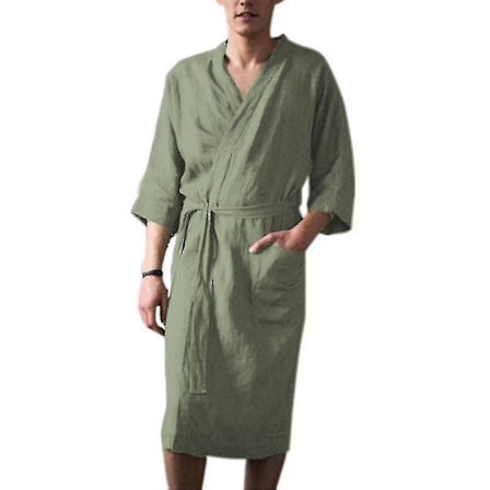 Miesten kylpytakki puuvilla pellava 3/4 hiha yöasu pyjama kylpytakki aamutakki PQD