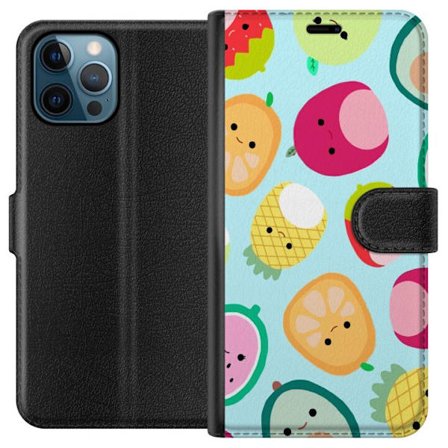 Kompatibelt Lommeboketui til Apple iPhone 12 Pro Mønster av kawaii-frukter som jordbær sitron ananas og avocado på lyseblå bakgrunn