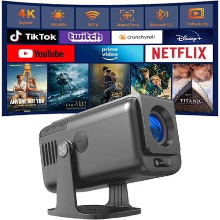 2025 Senaste Modell Smart Projektor med WiFi 6 och Bluetooth 5.2, Filmprojektor med 600 ANSI lumen, Native 1080P, Portabel Projektor med
